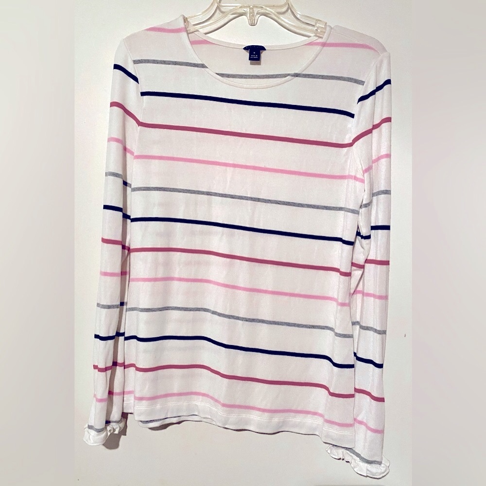 Ann Taylor Striped Long Sleeve Top - Pink, Black, White